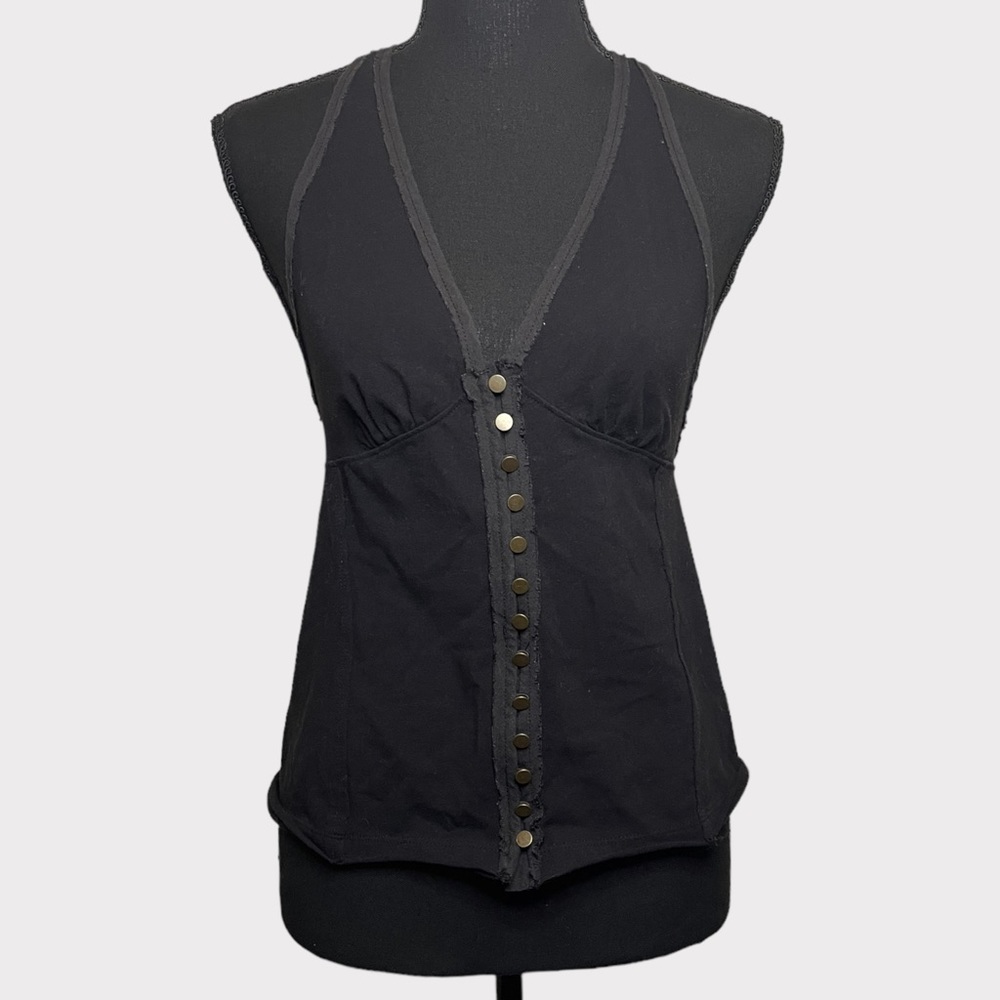 We The Free - Tie Halter Tank with Buttons - Washed Black - Size S